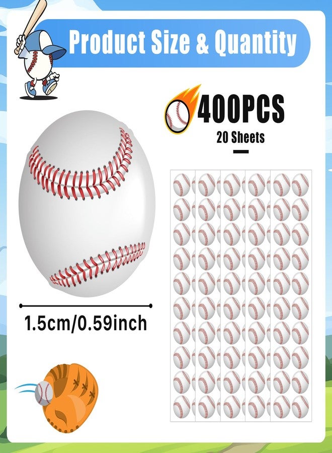 sodknow Mini Baseball Stickers - 400 Count (20 Sheets), 0.59" Small Round Sports Stickers for Kids Rewards, Classroom, Party Favors, Scrapbooking, Planners, Envelope Seals, Coaches & Parents - Image 2